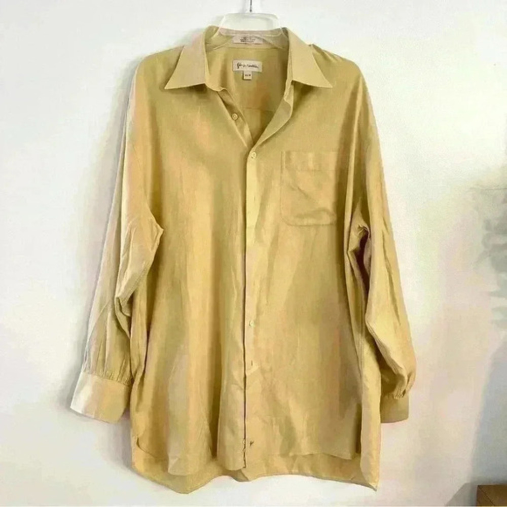 John W. Nordstrom‎ Long Sleeve Button Up Shirt Mens Size 16.5 34 Yellow Italy